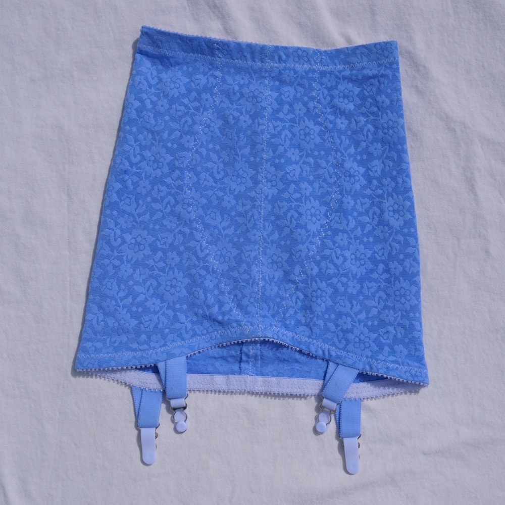 AMAZING vintage 1960s Crown-ette powder blue floral lace girdle skirt